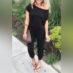 Casual Solid Patchwork Basic Oblique Collar Jumpsuit